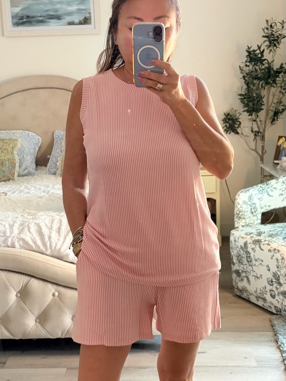 Amazon Pink Sleeveless Ribbed Lounge Tank & Shorts Set
